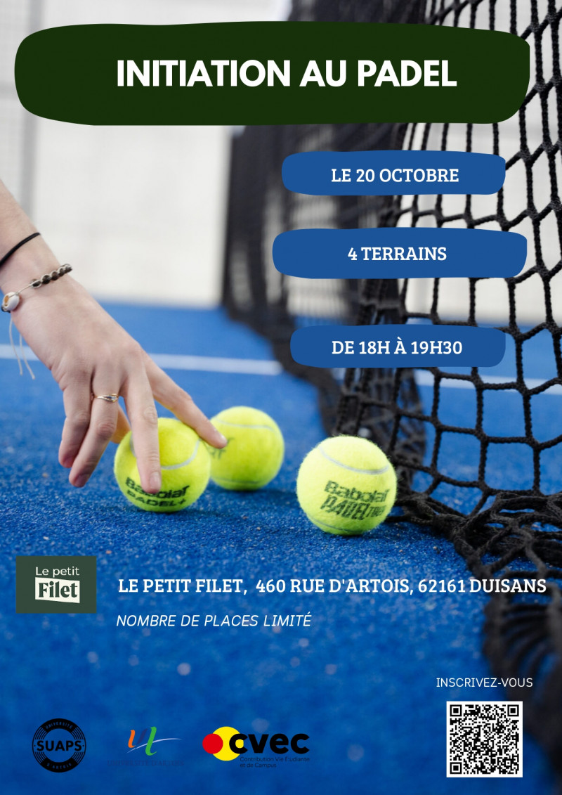 INITIATION AU PADEL - 20 OCTOBRE - LE PETIT FILET ARRAS