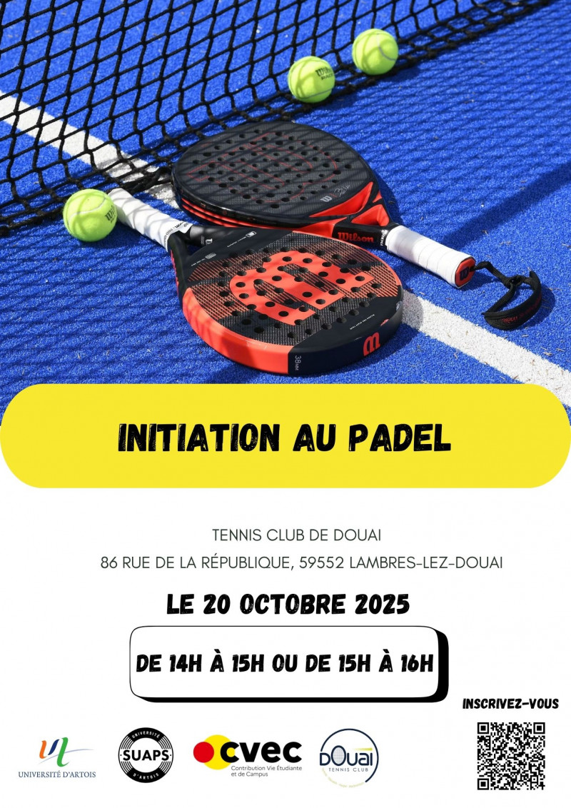 INITIATION AU PADEL - 20 OCTOBRE - TENNIS CLUB DE DOUAI 