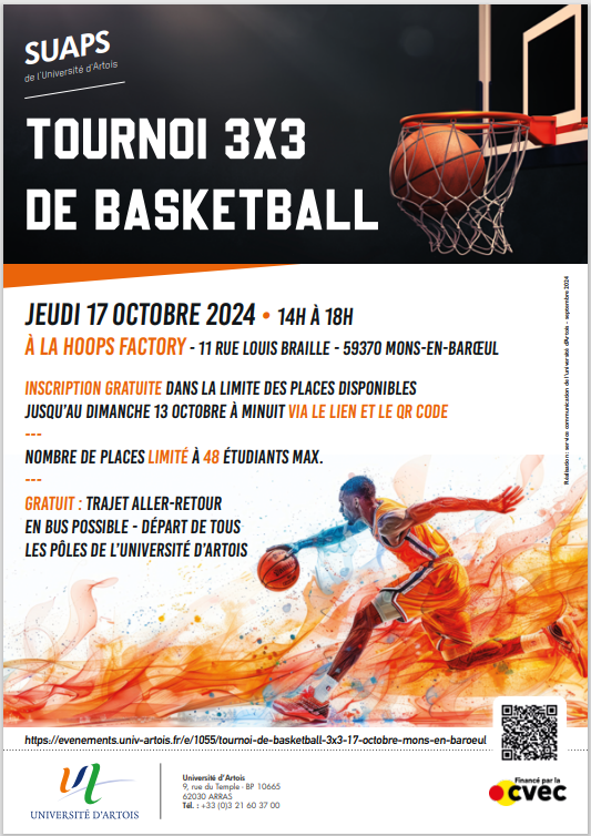 TOURNOI DE BASKETBALL 3X3 - 17 OCTOBRE - MONS EN BAROEUL